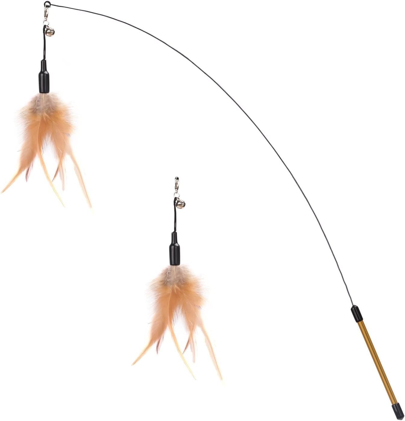 Feather Teaser Cat Toy - Interactive Wand with Extra Long 34.5" Wand and Small Bell, Fun Exerciser Playing Toy for Kittens or Cats, Brown Feather