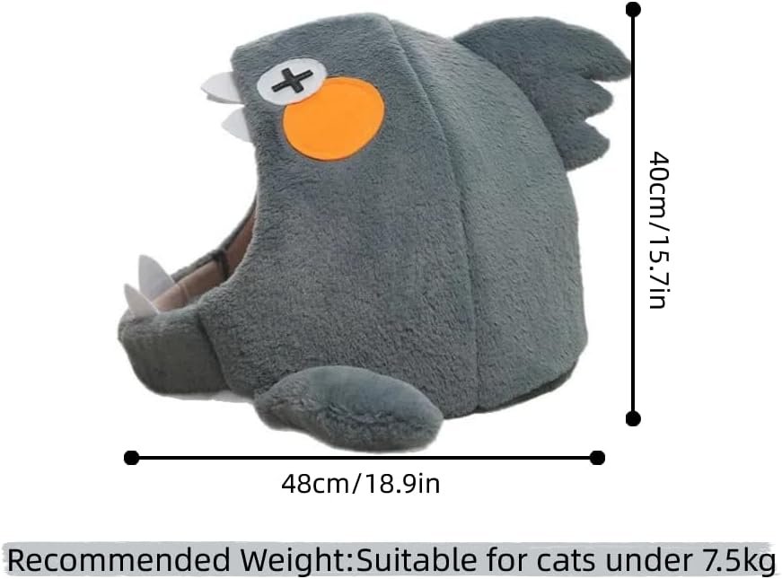 Shark Shape Cat Nest Semi-Enclosed Pet Cave Kitten Bed Hideout House Small Pets Cushion Plush Soft Washable - Image 2