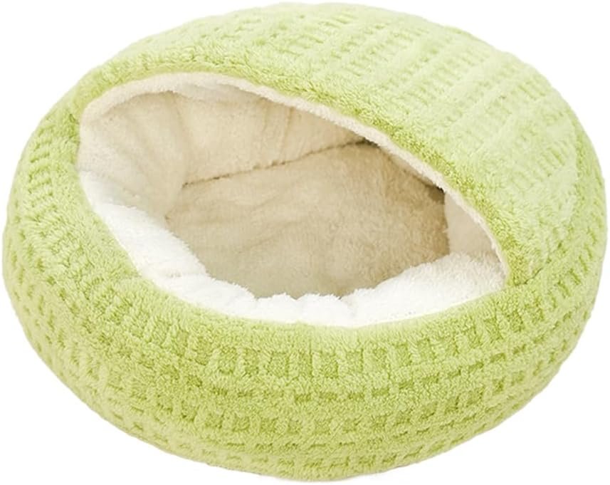 Plush Cat Bed Hooded Semi Enclosed Shell Shaped Pet Nest Cozy Warming Anti-Slip Small Dog Bed for Puppy and Kitten - Image 2