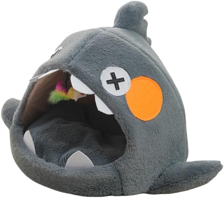 Shark Shape Cat Nest Semi-Enclosed Pet Cave Kitten Bed Hideout House Small Pets Cushion Plush Soft Washable