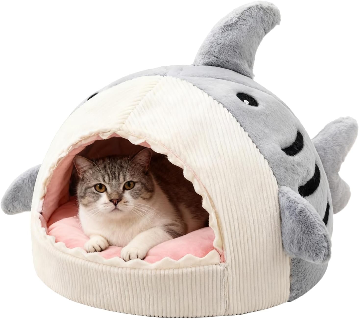 Shark Cat Bed, with Soft & Plush Comfort, 40x40x32cm, Cute Winter Warm Soft Animal Cat Bed Cave, Covered Shark Head Shaped Indoor Pet Nest, Washable Material, for Kitten, Puppy, Indoor, Sleeping - Image 2