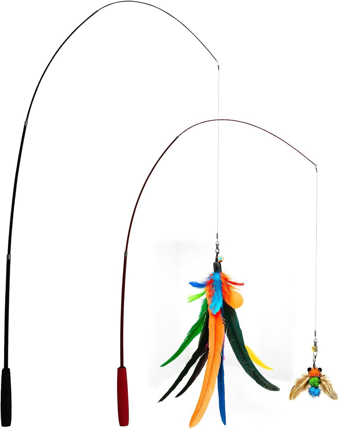 Cat Toys Interactive for Indoor Cats, 2PCS Ultra-Long Teaser(50"+38")+9PCS Da Bird Feather Refills, Fishing Pole Toy,Retractable Cat Wand Toy and Feather Toys Refills Attachment Replacement - Image 2