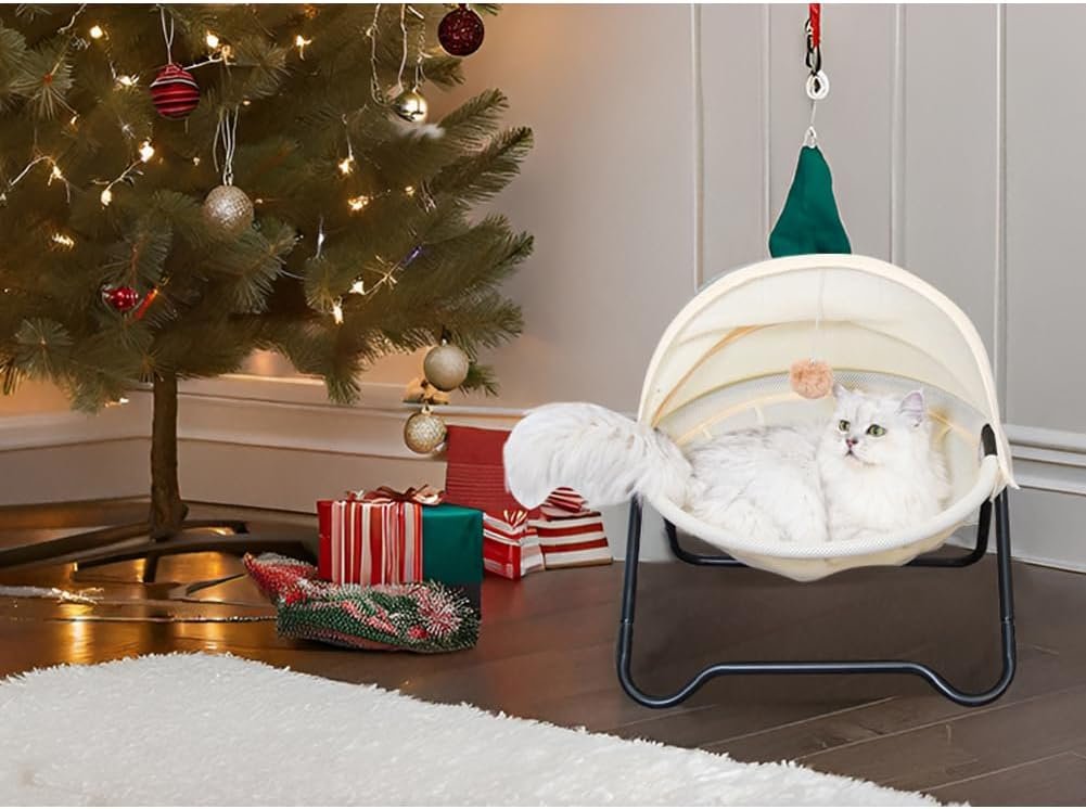 Cat Bed, Pet Hammock Bed for Cats and Dogs, Comfortable and Breathable Elevated Cat & Dog Nest, Easy to Assemble, Cover Removable and Washable, Suitable for Indoor and Outdoor Use (Cream) - Image 2