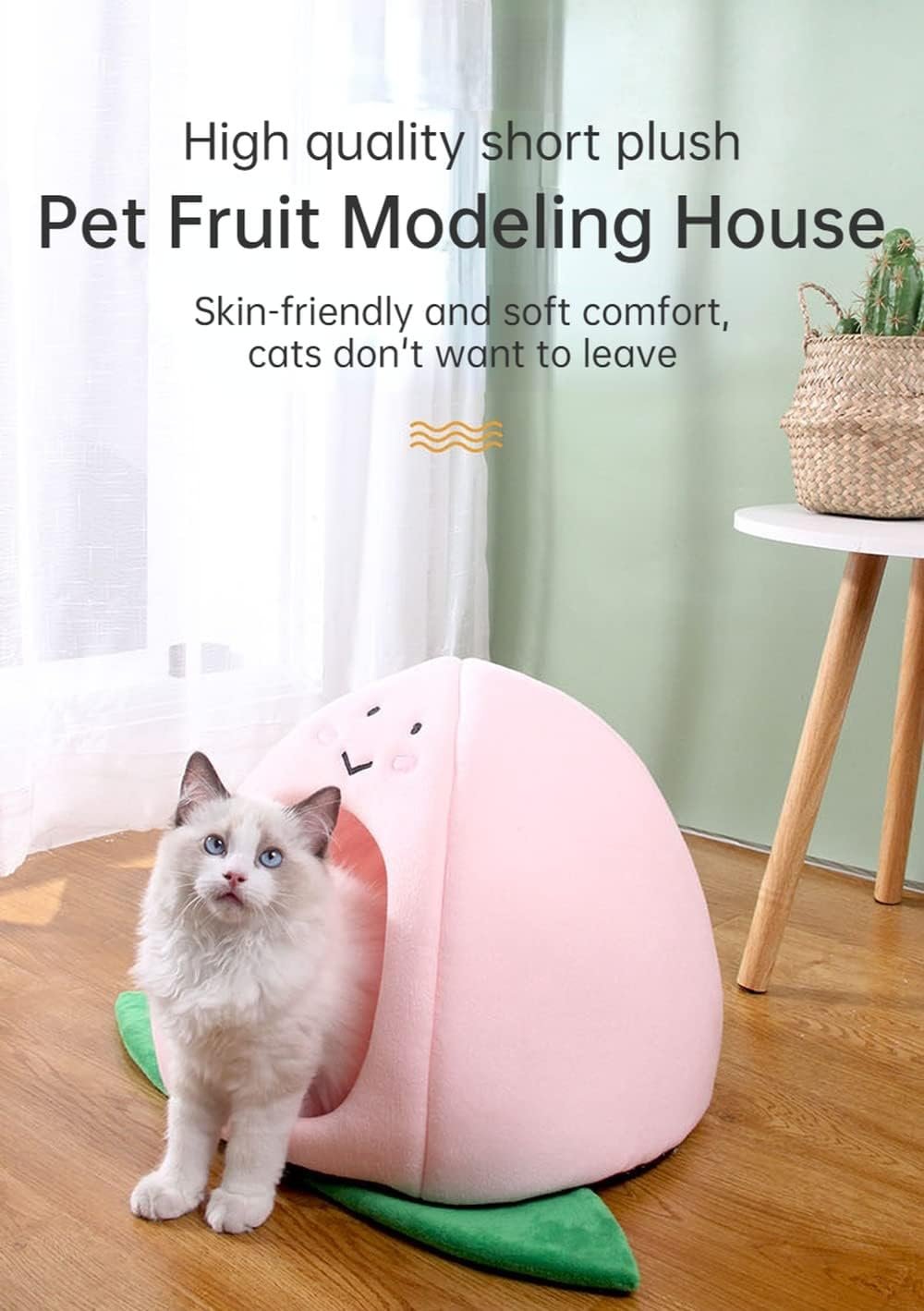 Cat Nest Peach Apple Zongzi Shaped Cat Sofa Bed Cute and Comfortable Pet Cat House Removable Nest Cushion Indoor Multifunctional Decorative Pet Bed Suitable for Small Cats and Dogs (Peach,S) - Image 2