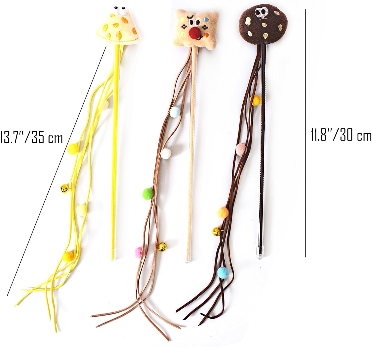 Cat Wands for Indoor, Interactive Teasing Stick Plush Cheese & Toast with Tassel Balls Cute Kitten Wand Safe Kitty Toy for All Breed Size - Image 2