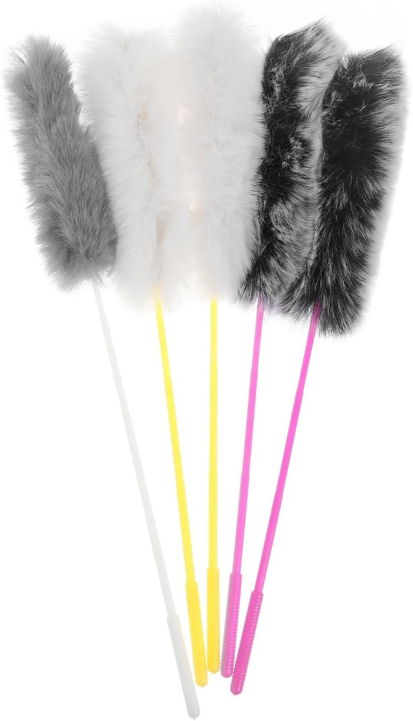 5 Pcs String Plush Cat Teaser Wand - Interactive Kitten Training and Workout Toy - Funny Stick for Cats (Random Color)