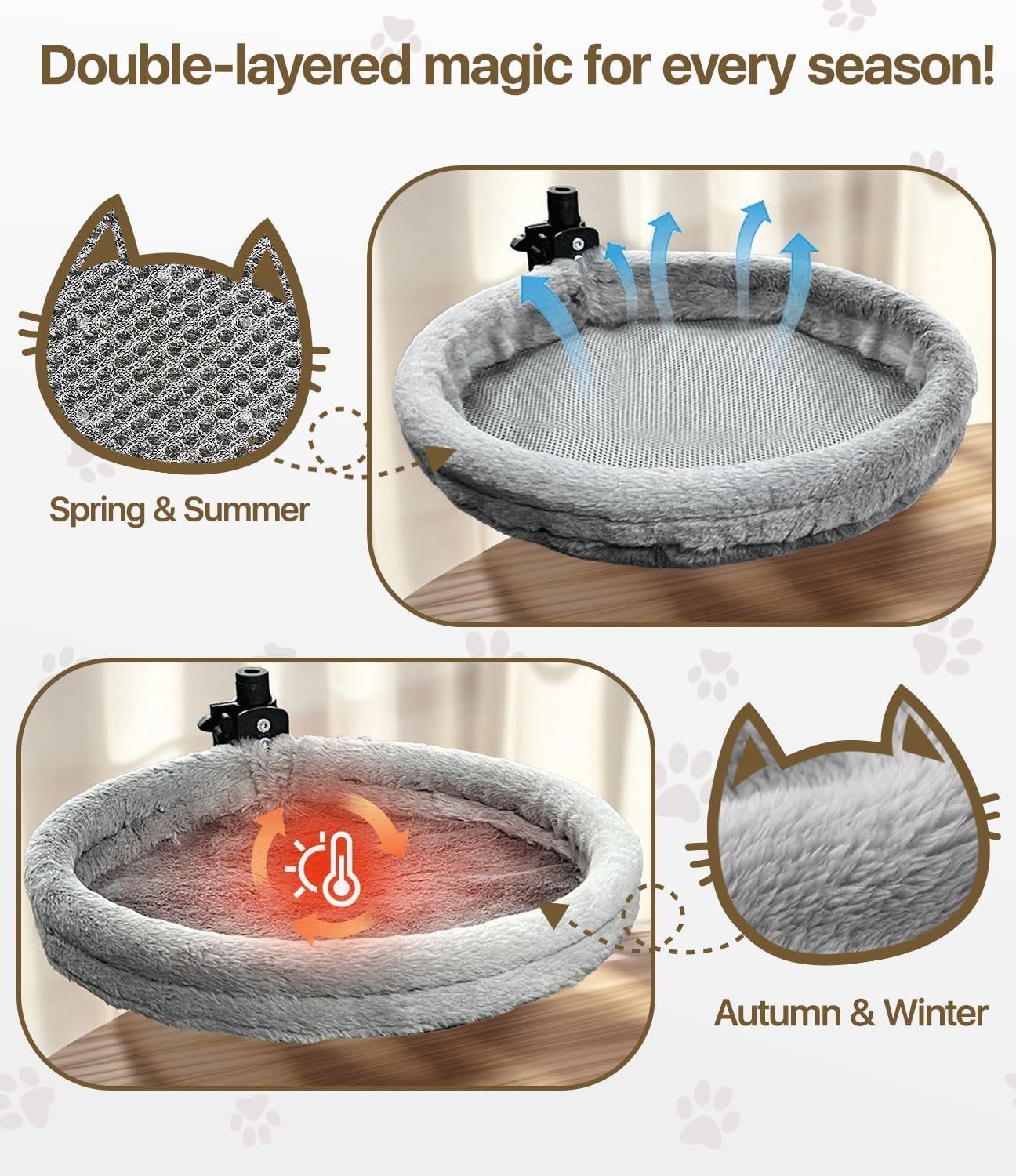 Cat Desk Bed, Cat Hammock for Home Office, 360°Rotating & Adjustable Shelf, Removable Comfortable Soft Pet Nest Bed, Modern Unique Kitten Furniture Attachment for Game Tables, Grey - Image 2