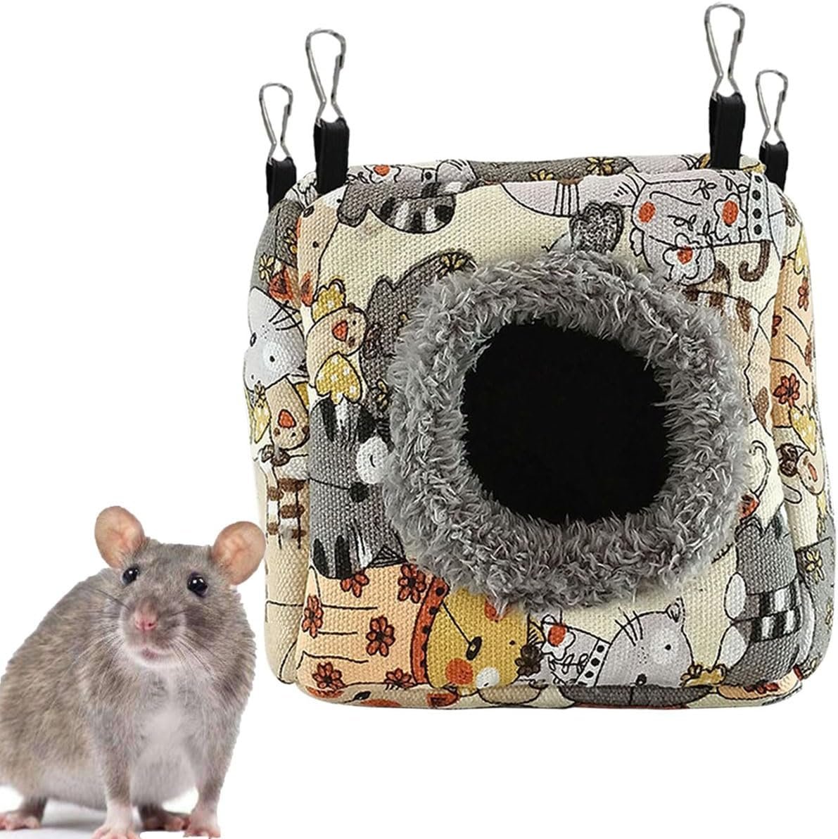 Hamster Rat Hammock Bed, Hanging Cave Shaped Cotton Nest Suitable for Small Animals Hamsters Rat Mouse Gerbil Sugar Glider Squirrels etc (L)