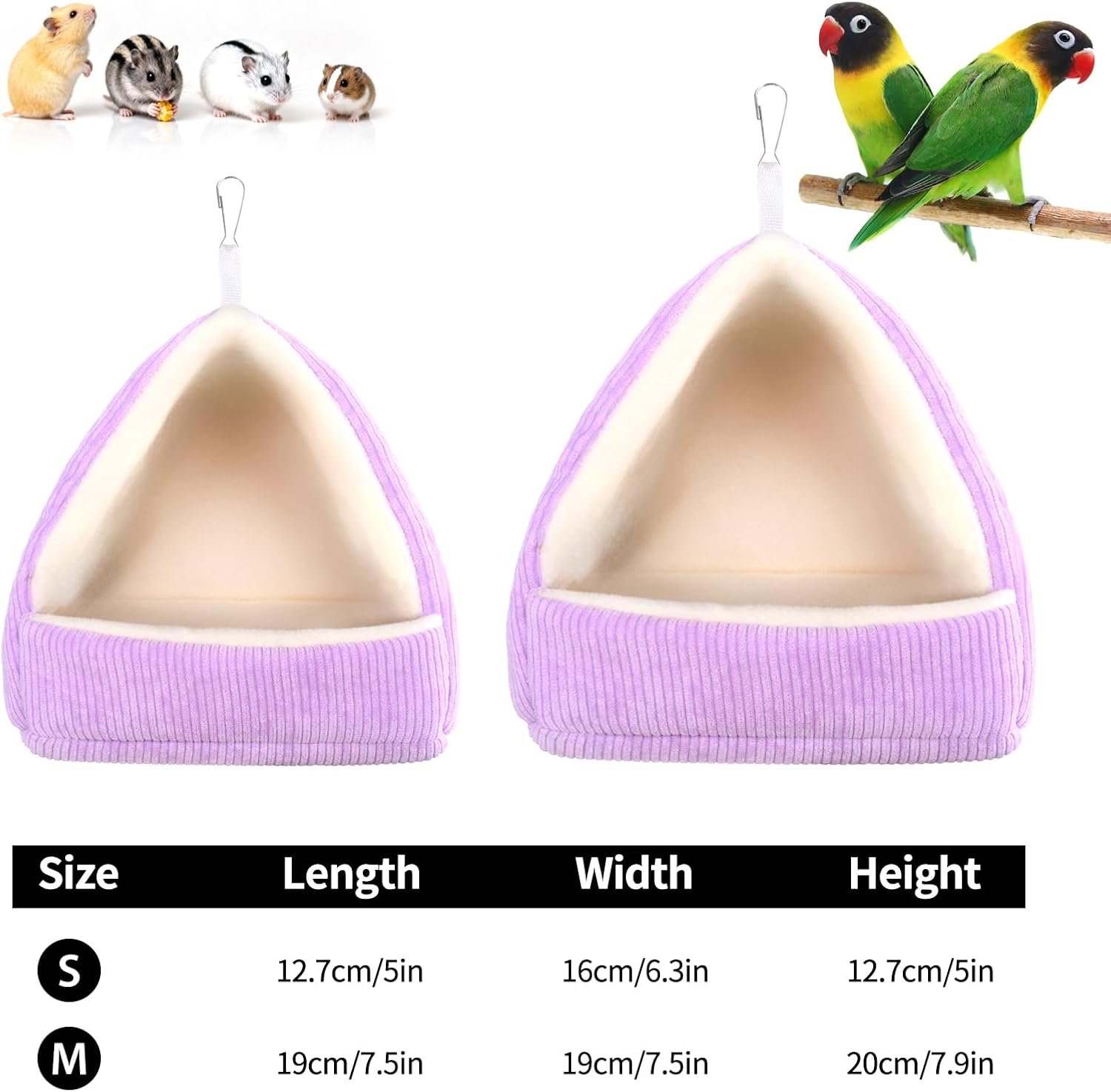 Bird Bed for Cage Winter Warm Bird Bed with Soft Plush Hanging Hammock & Hut Tent, Hideaway Sleeping Nest for Budgies, Parakeets, Cockatiels (Purple, M) - Image 2