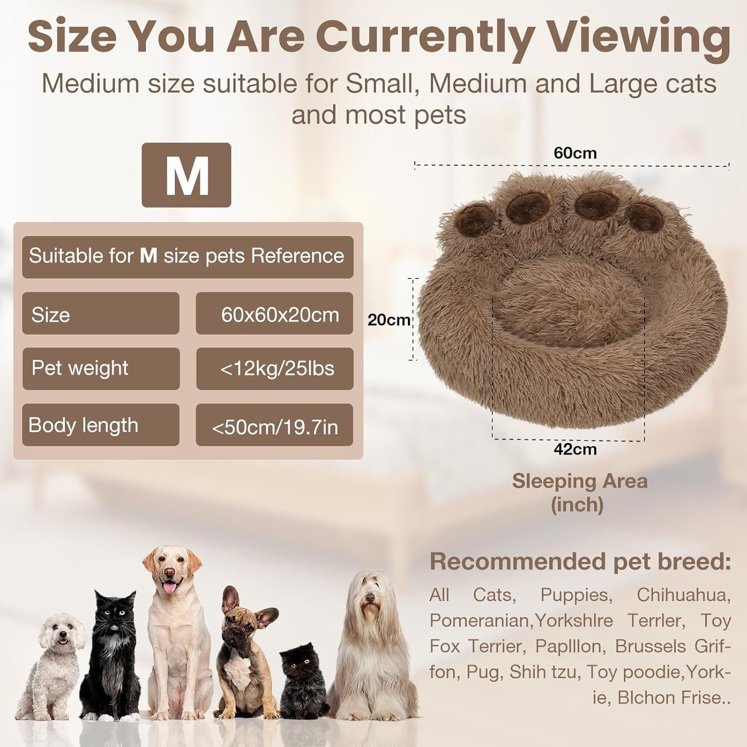 Calming Dog Bed Cat Bed Medium Size Dog - Donut Washable Medium Pet Bed, Warm Kitten Nest 24 inches Anti-Slip Round Fluffy Plush Faux Fur Cat Bed, Fits up to 25 lbs Pets, (Classic Camel) - Image 2