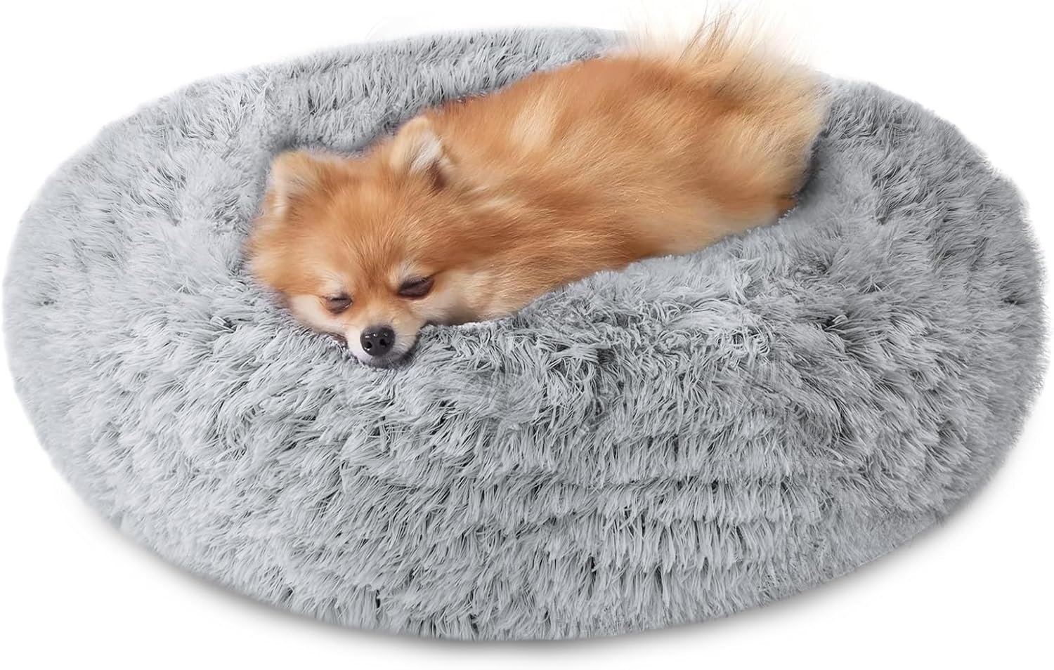 Small Dog & Cat Beds for Indoor Cats, Donut Cuddler Warming Soft Dog Beds with Anti-Slip Bottom, Round Calming Fluffy Plush Faux Fur Cushion Bed for Small Dogs (20", Smoke Grey)