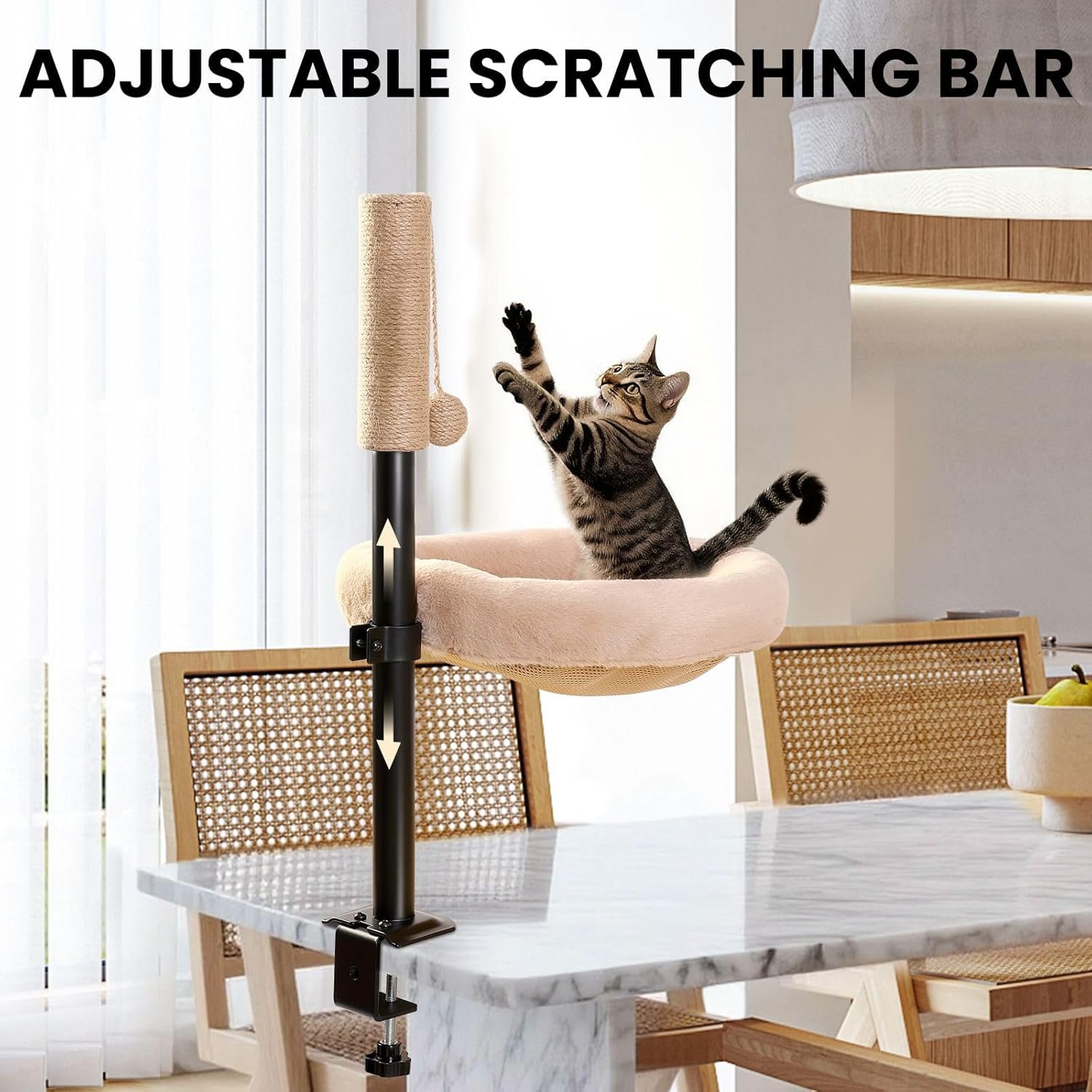 Cat Desk Bed - with Attachable Scratching Post, 360° Rotating & Adjustable Cat Hammock Mount, Pet Nest for Home Office - Image 2