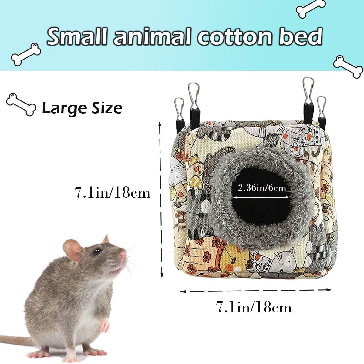 Hamster Rat Hammock Bed, Hanging Cave Shaped Cotton Nest Suitable for Small Animals Hamsters Rat Mouse Gerbil Sugar Glider Squirrels etc (L) - Image 2