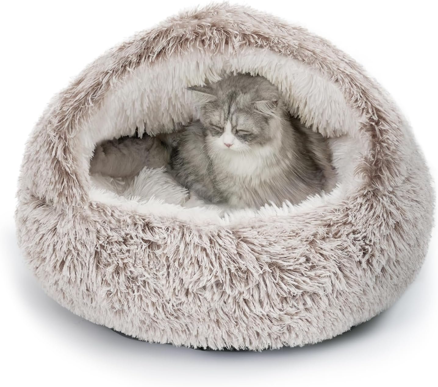 Plush Hooded Cat Bed, Calming Nest, Self-Warming Cave, Cozy Pod for Indoor Cats or Small Dogs, Removable Washable Cove With Non-Slip Bottom