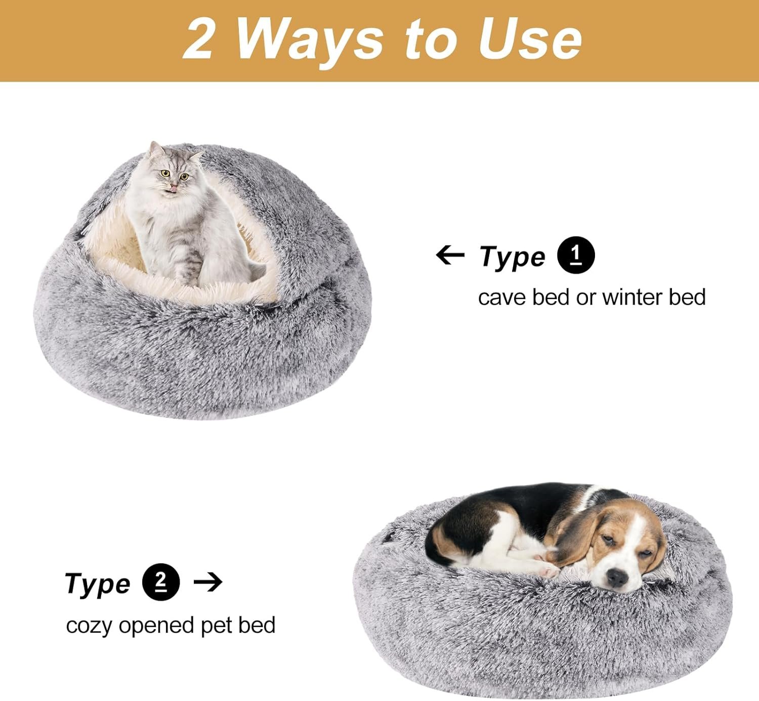 Hooded Dog Bed for Small Dogs, Nest Dog Beds, Washable Cute Cat Cave Bed, Cozy Nook Pet Bed for Dogs or Cats, Anti-Slip Puppy Bed Fits up to 22 lbs Pets(Grey, 20" x 20") - Image 2