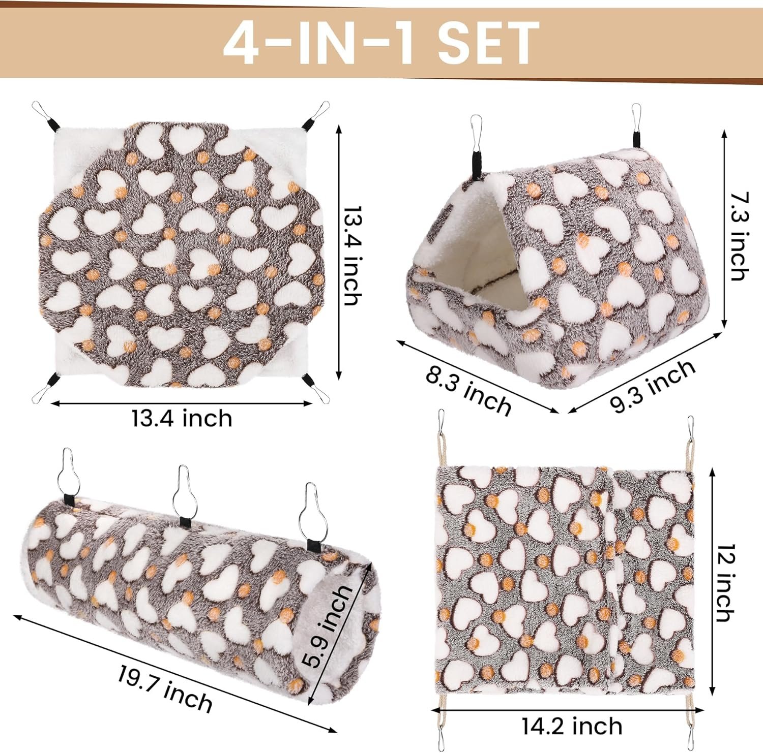 4 Pieces Small Pets Cage Accessories Hanging Hammock Sleeping Bag Tunnel and Bed Hideout Set Warm Sleep Nap Sack Bed for Hamster Ferret Squirrel Rabbit - Image 2
