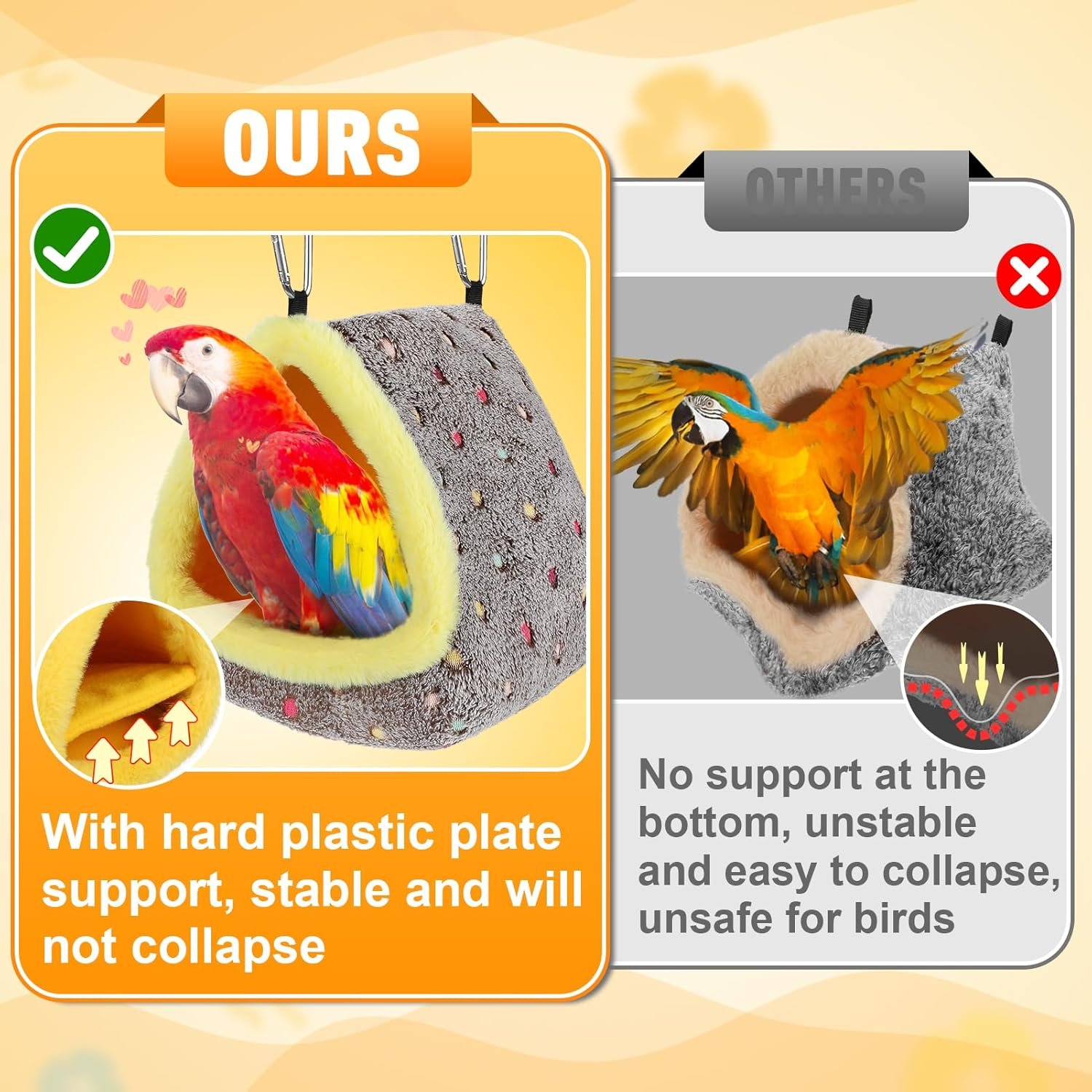 Large Winter Warm Bird Nest for Cage - Comfortable Birds Bed with Support Plate, Hanging Shed Hideaway Hammock Hut Gift for Macaws African Grey Amazon Parrots - Image 2